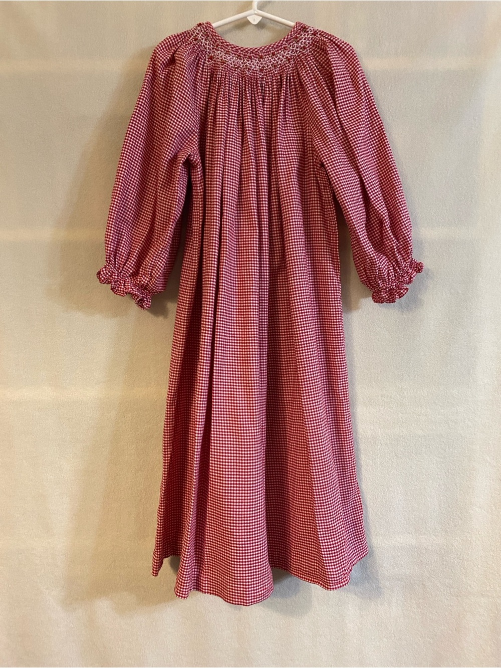 Vive La Fete 6X red white gingham smocked long sleeve embroidered Bishop dress